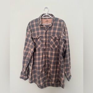 Eddie Bauer Men's Gray and Blue Plaid Shirt